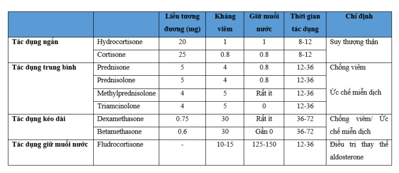 phân loại corticoid trong học tập